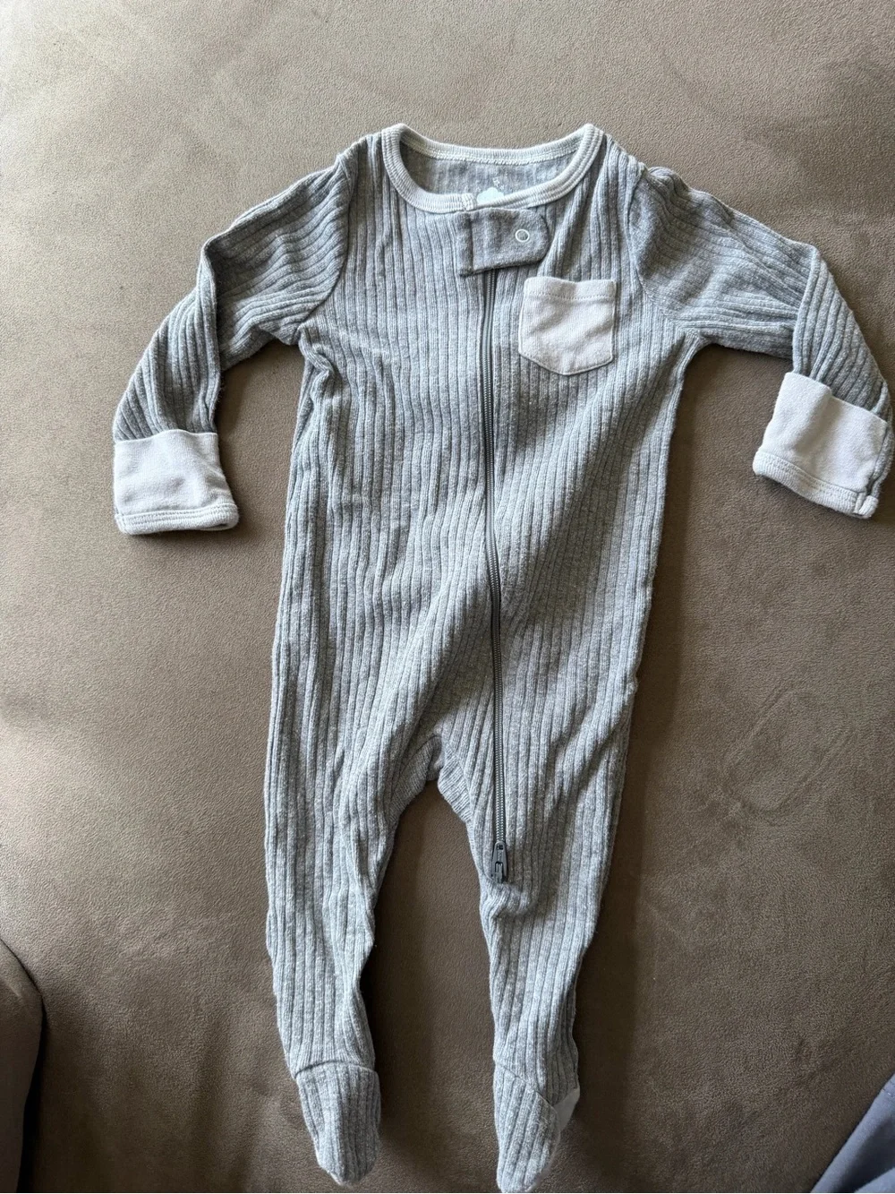 cloud island Ribbed Footed One-Piece in Light Gray neutral sleeper